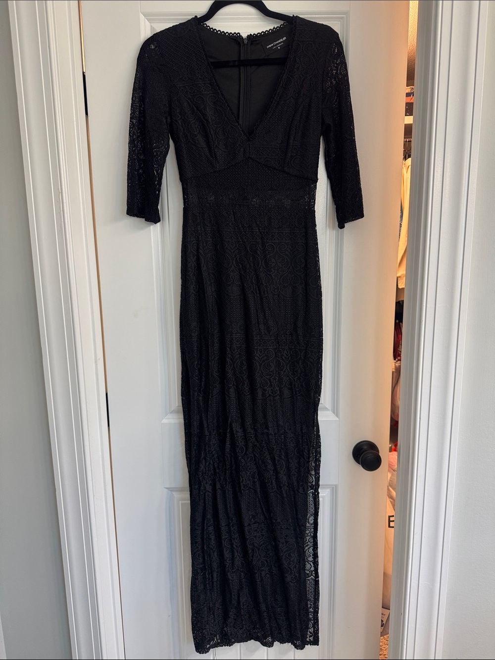 Black Lace V-Neck Maxi Dress - Women